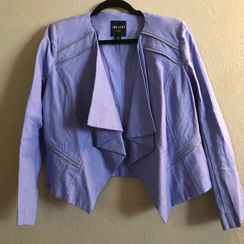 Periwinkle Structured Blazer with Ruffle Front